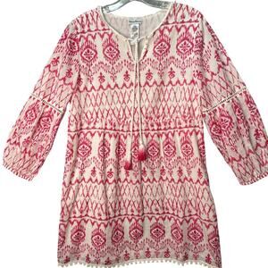 Tommy Bahama Ikat Tropics Dress Women S 100% Cotton Abstract Print Pink White